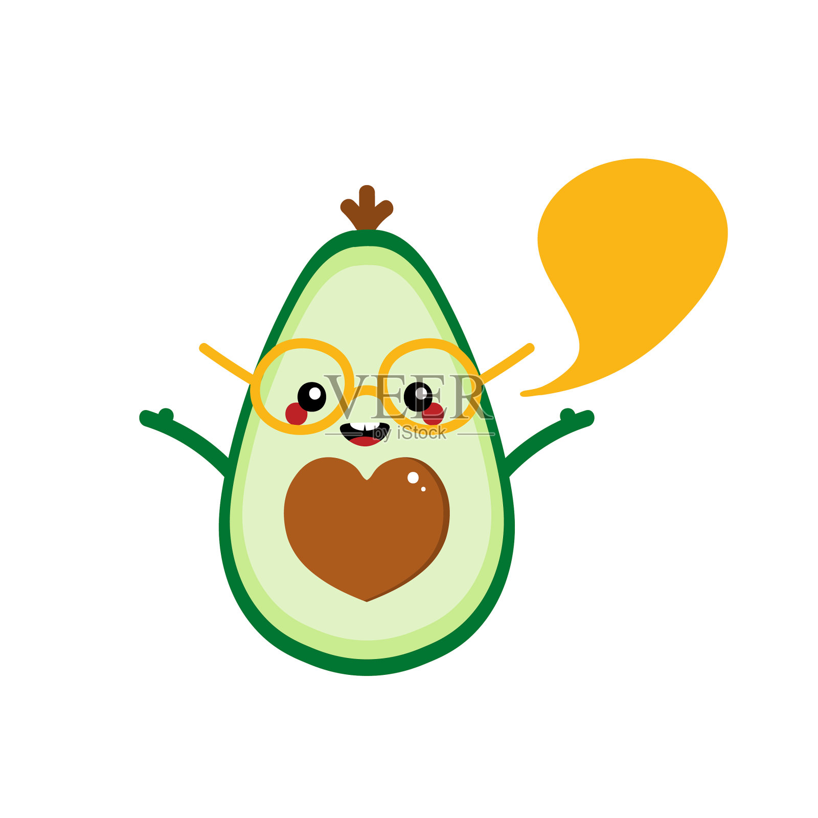 卡通鳄梨字符与讲话气泡插画图片素材