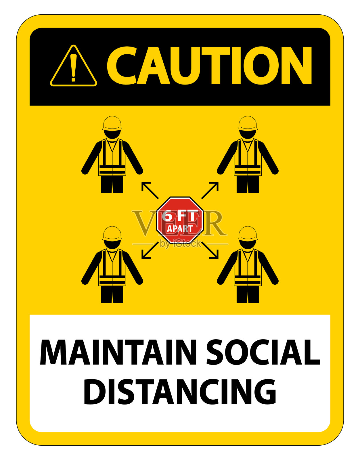 保持社交距离，保持6英尺的距离标志，冠状病毒- COVID-19标志隔离在白色背景，向量插图EPS.10插画图片素材