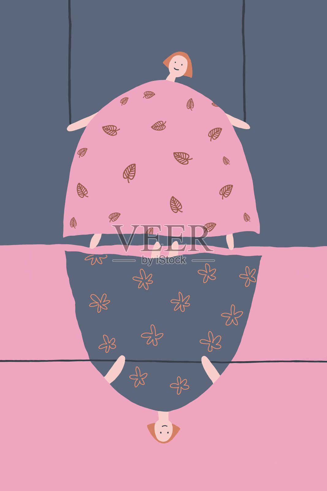 女孩在摇摆。插画图片素材