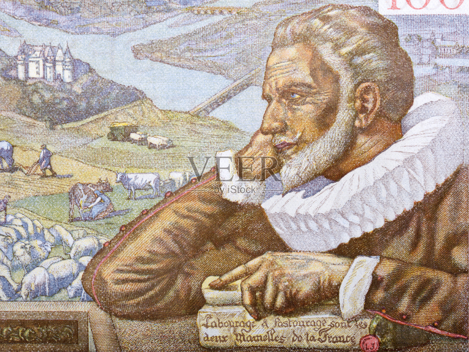 马克西米连·德·白求恩，法国古代货币的肖像插画图片素材