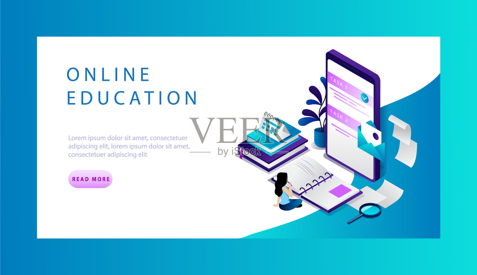 等距在线教育网站登陆页面插画图片素材
