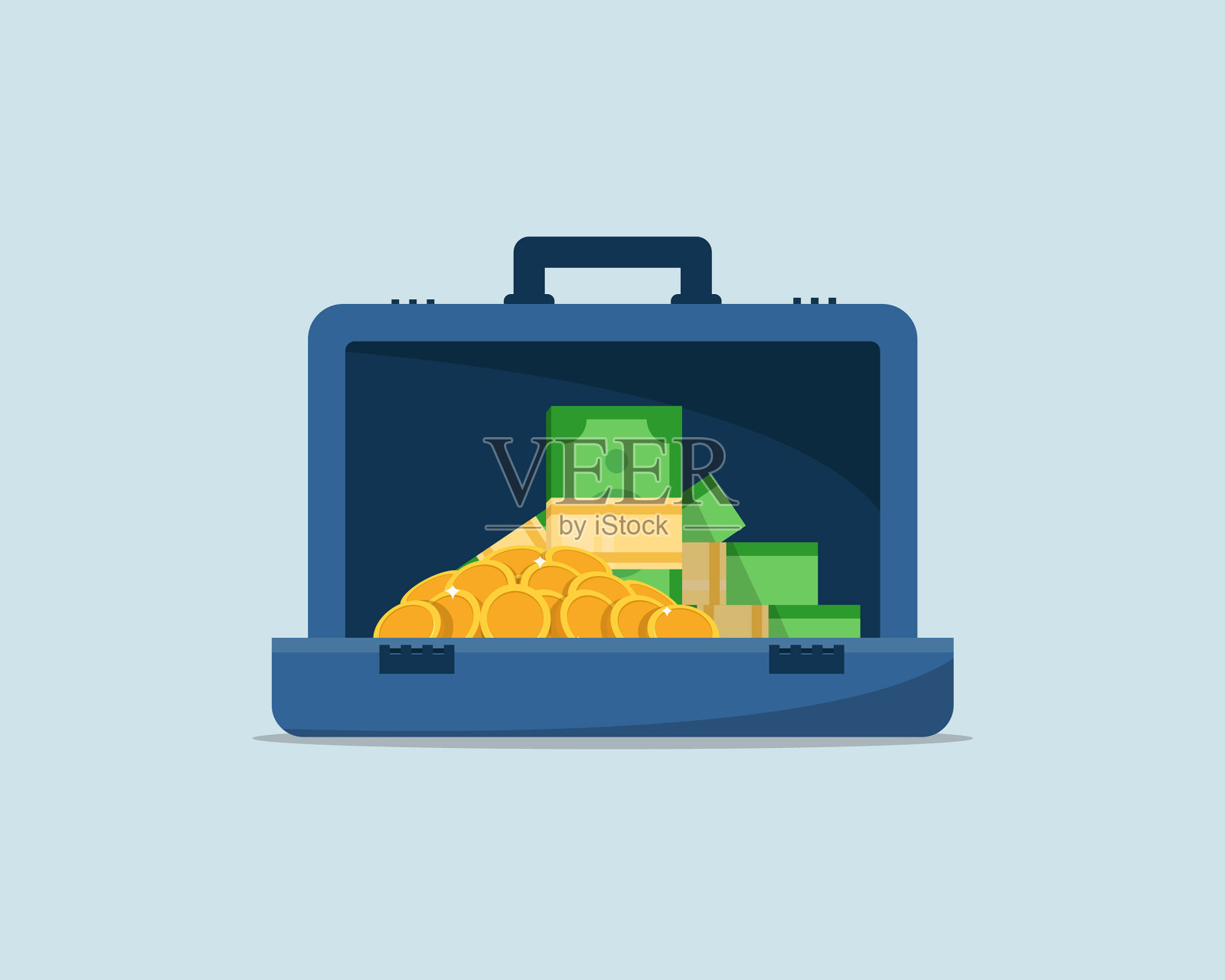 扁平的钱袋，扁平的钱包，钱包，钱箱插画图片素材