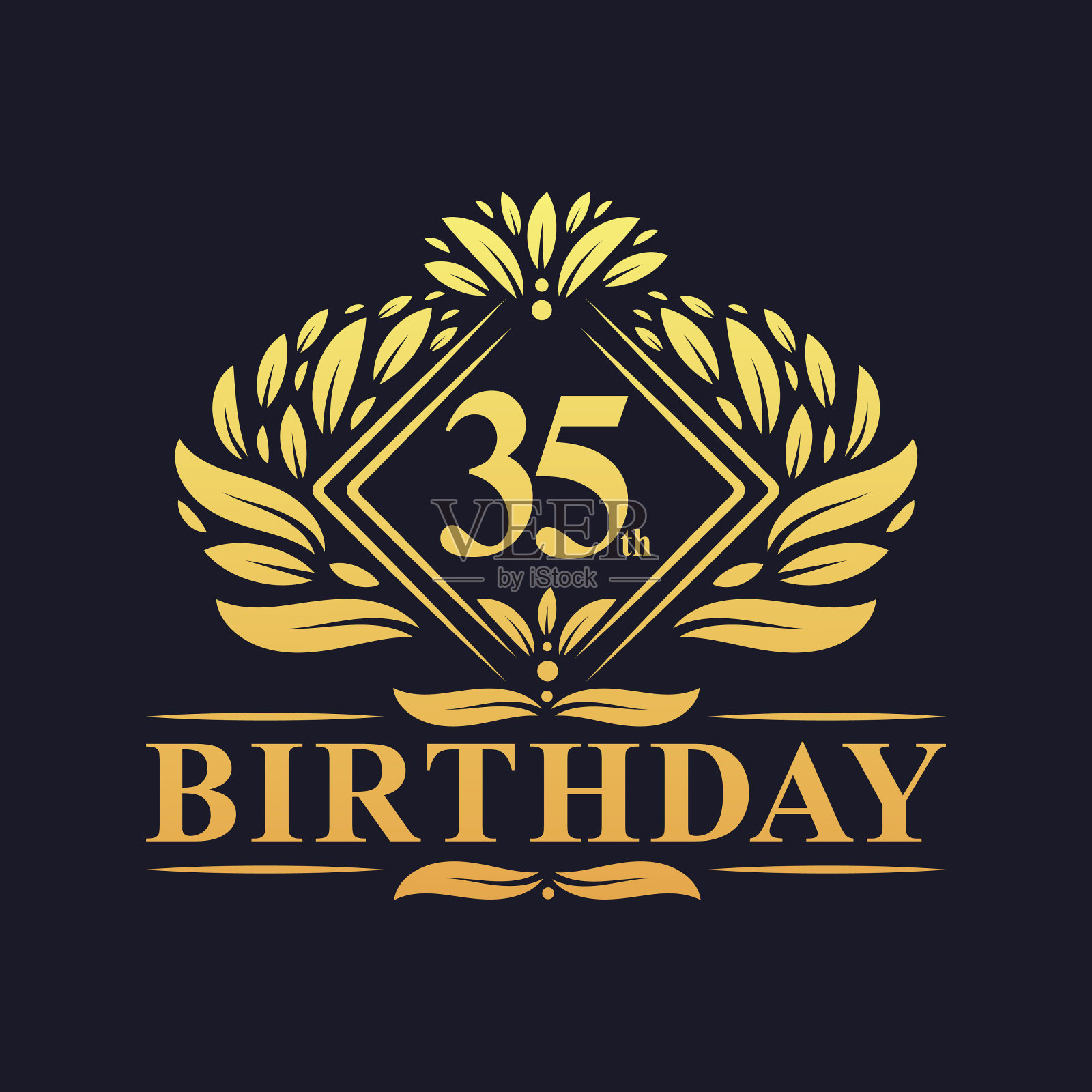 35岁生日标志，奢华黄金35岁生日庆典。插画图片素材