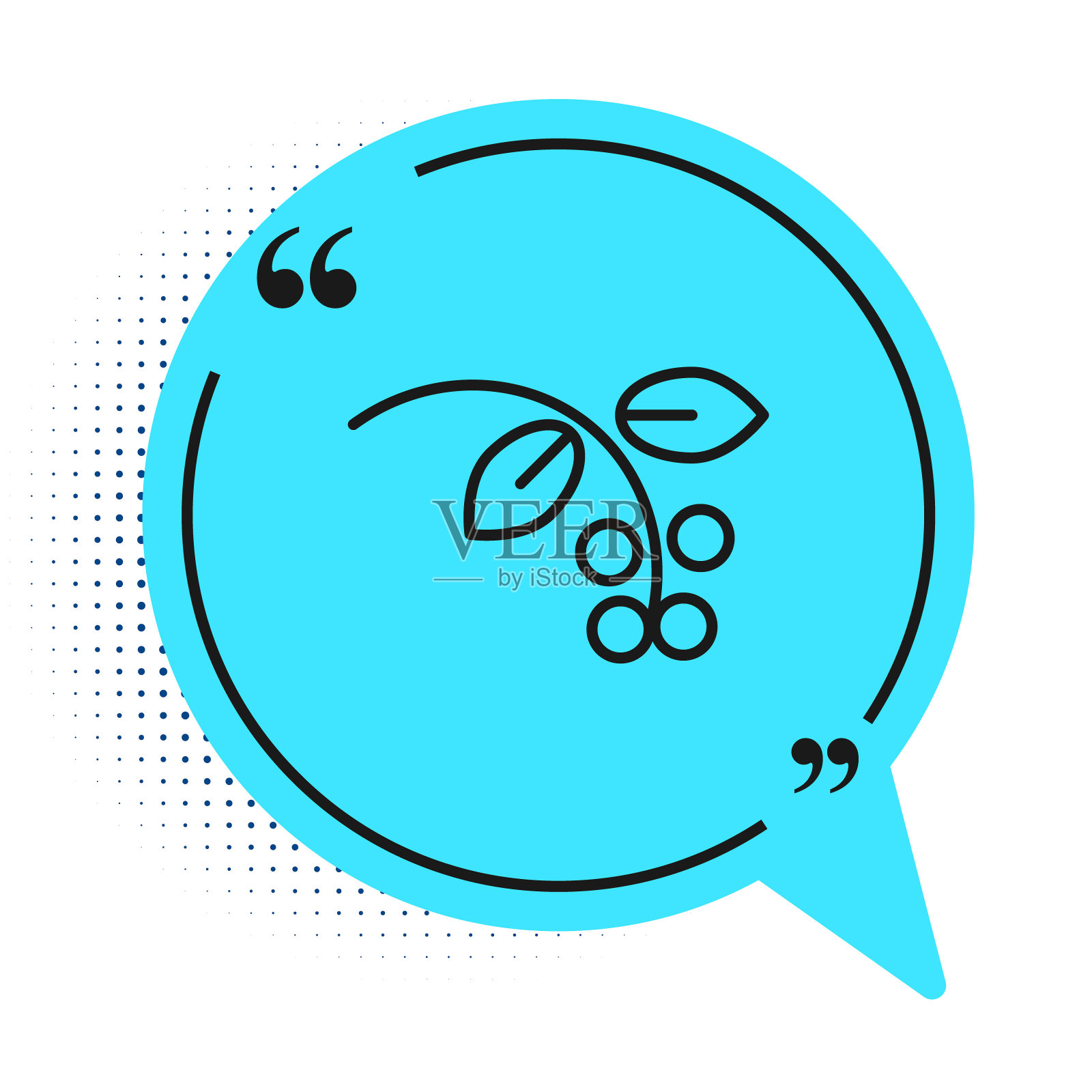 黑线咖啡豆，枝叶和浆果图标孤立在白色背景上。有叶子，浆果，果实，种子的植物。蓝色语音气泡符号。矢量图插画图片素材