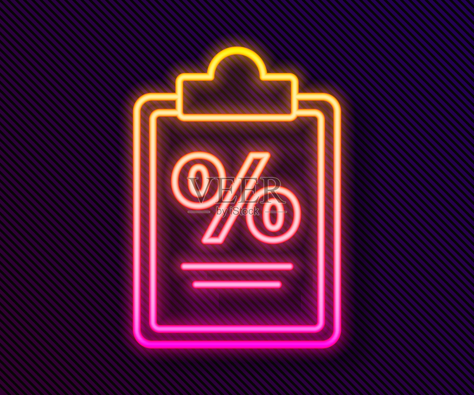 发光的霓虹线财务文件图标孤立在黑色背景。纸制银行单据作为发票或票据概念。矢量图插画图片素材