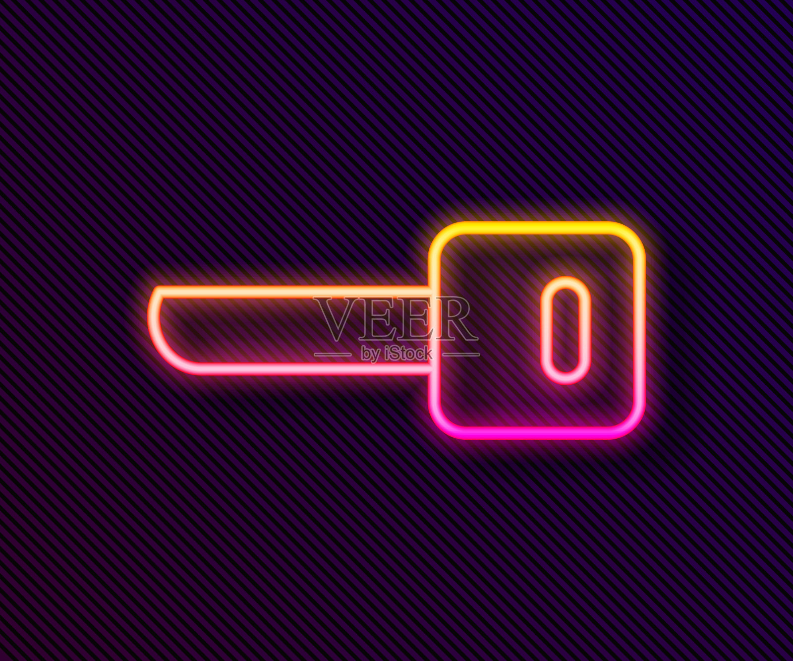 发光的霓虹线关键图标孤立在黑色背景。矢量图插画图片素材