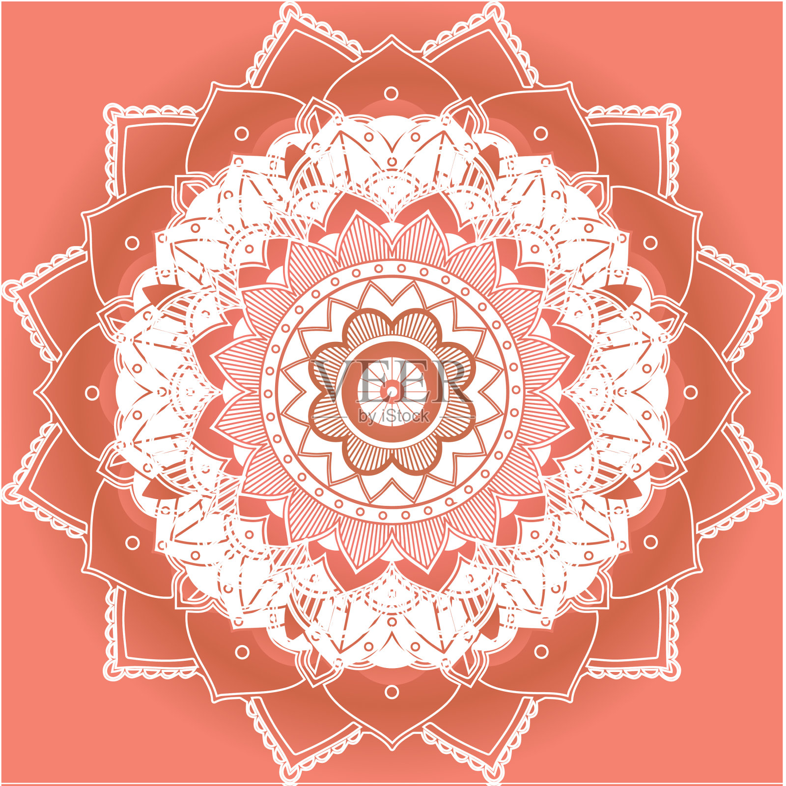 橘黄色背景上的曼陀罗图案插画图片素材