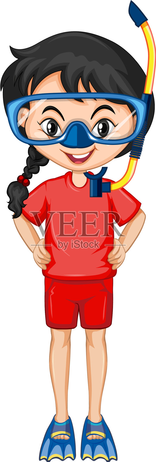 带着通气管和脚蹼的男孩在孤立的背景下设计元素图片