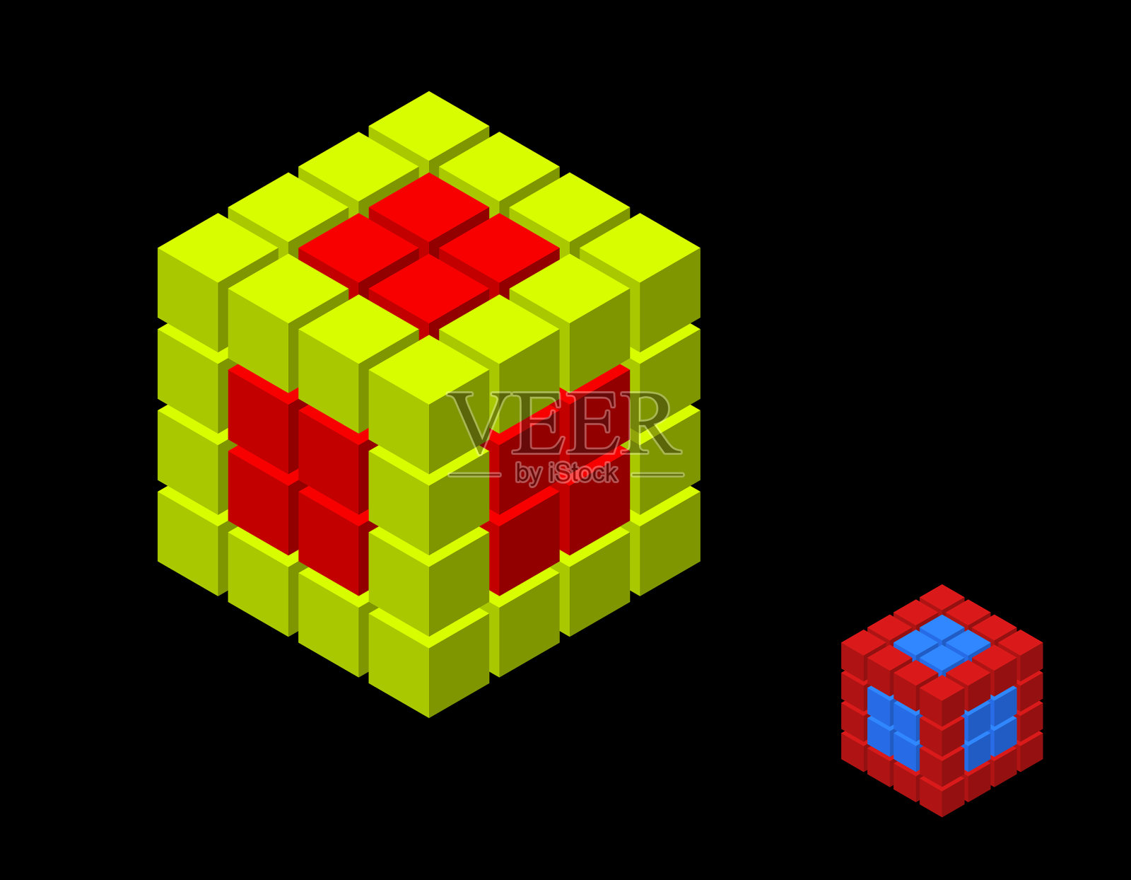 从立方体等距投影中抽象出三维立方体插画图片素材