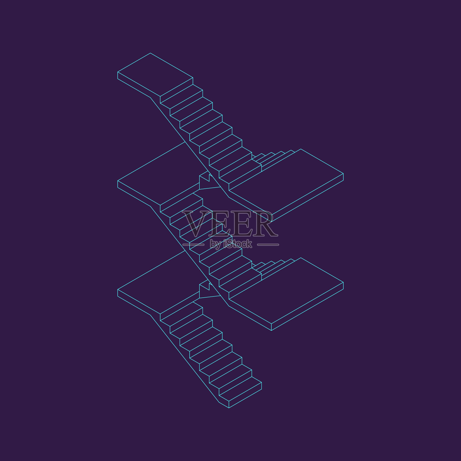 楼梯与平台轮廓等距插画图片素材
