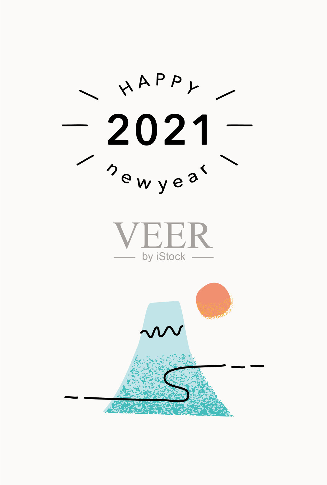 日本贺年卡模板。新年快乐，富士山和日出插图插画图片素材