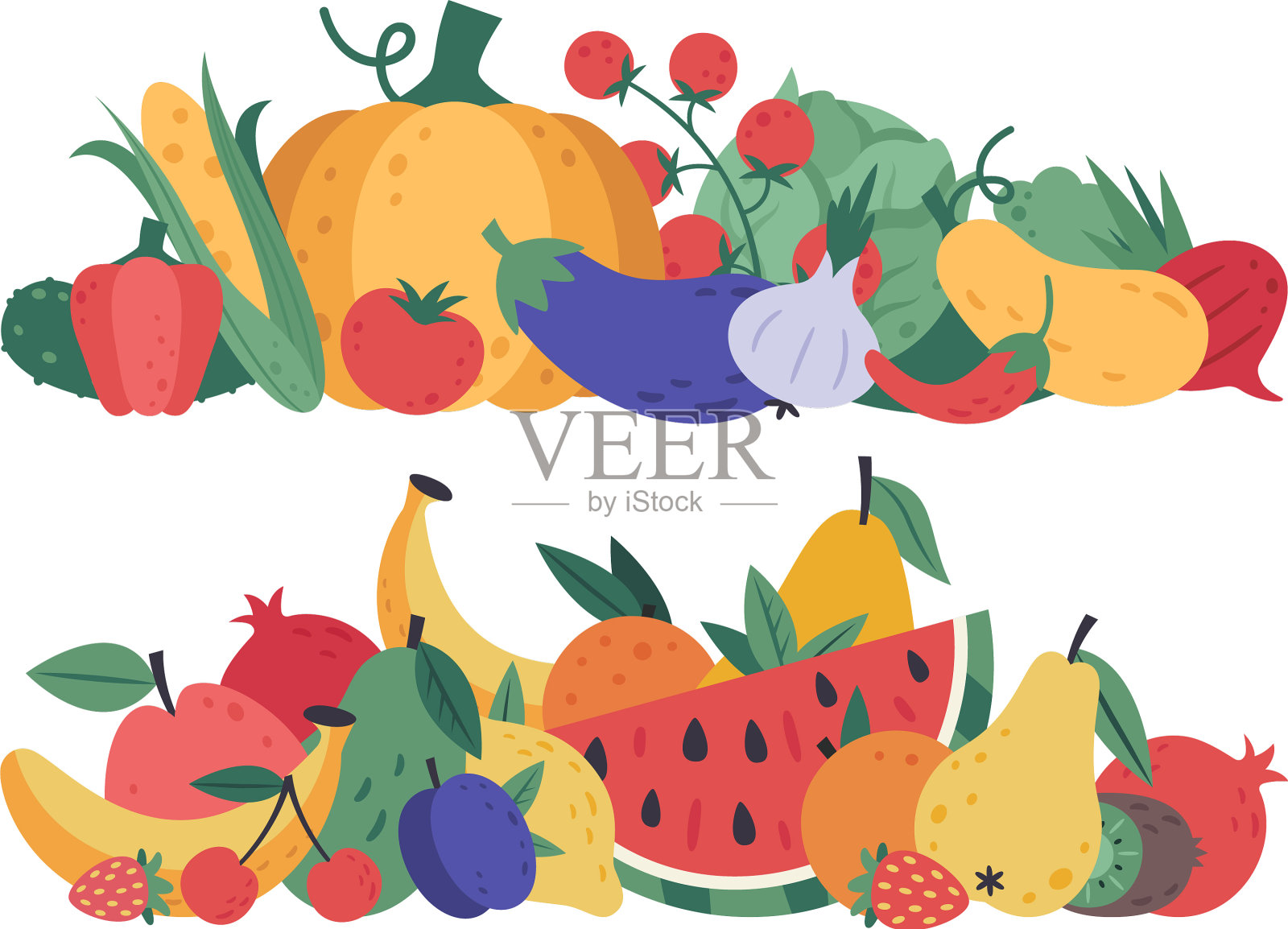 水果和蔬菜的食物堆设计元素图片