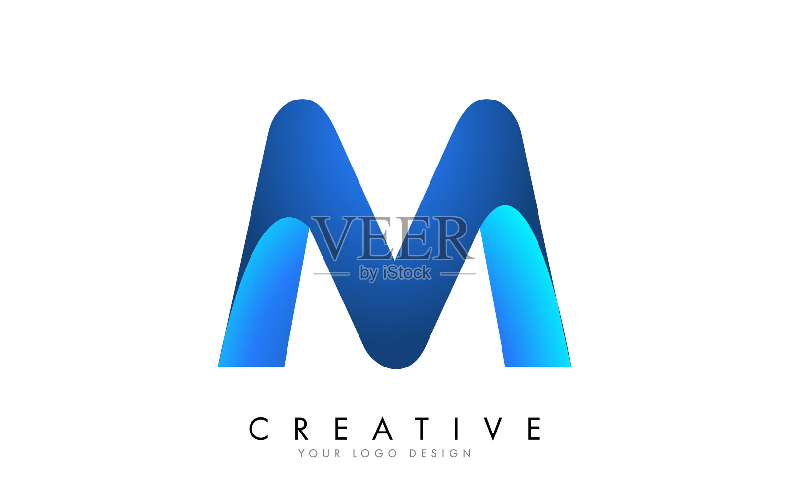 M字母标志设计具有3d和缎带效果插画图片素材