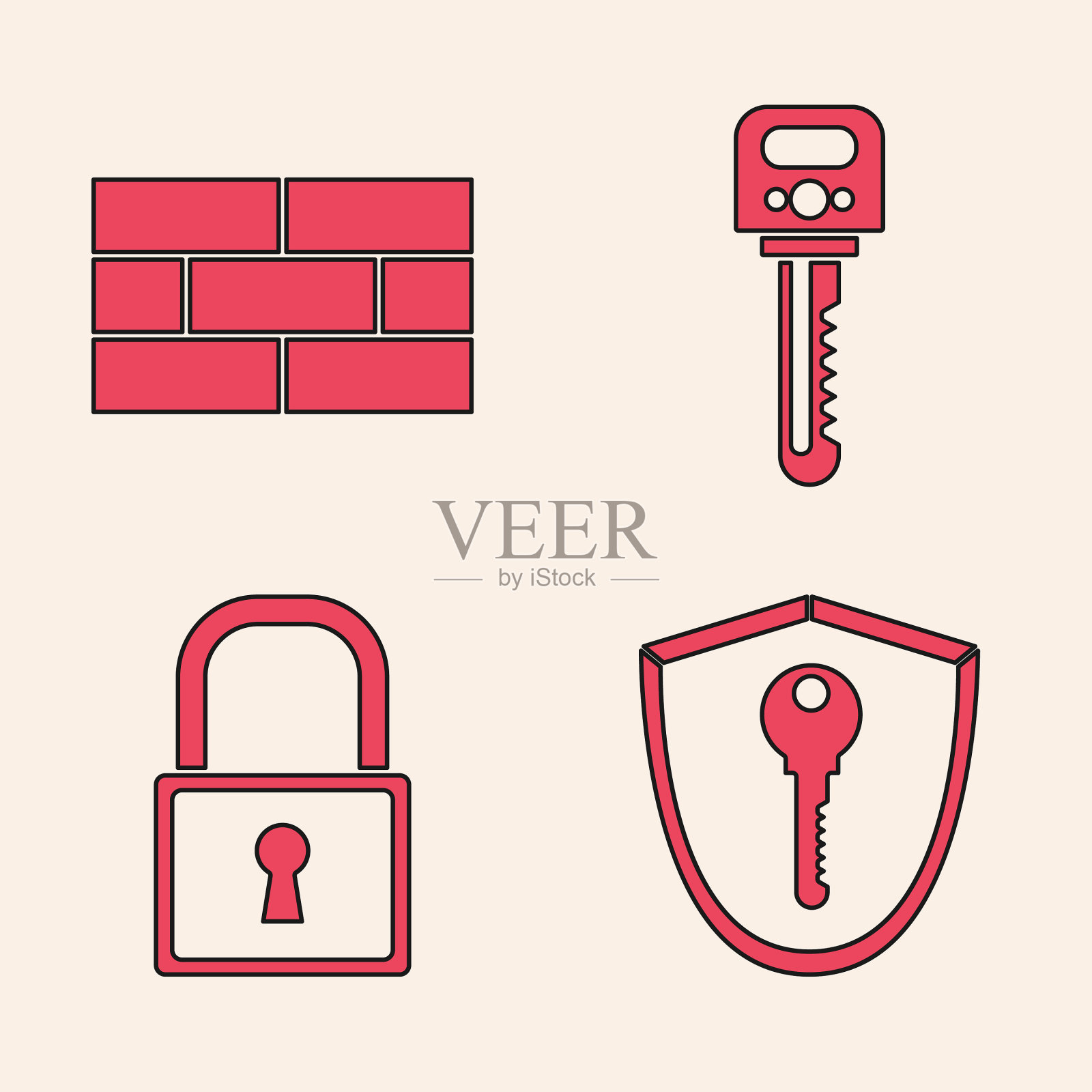 设置盾牌与关键砖块的关键和锁定图标图标素材