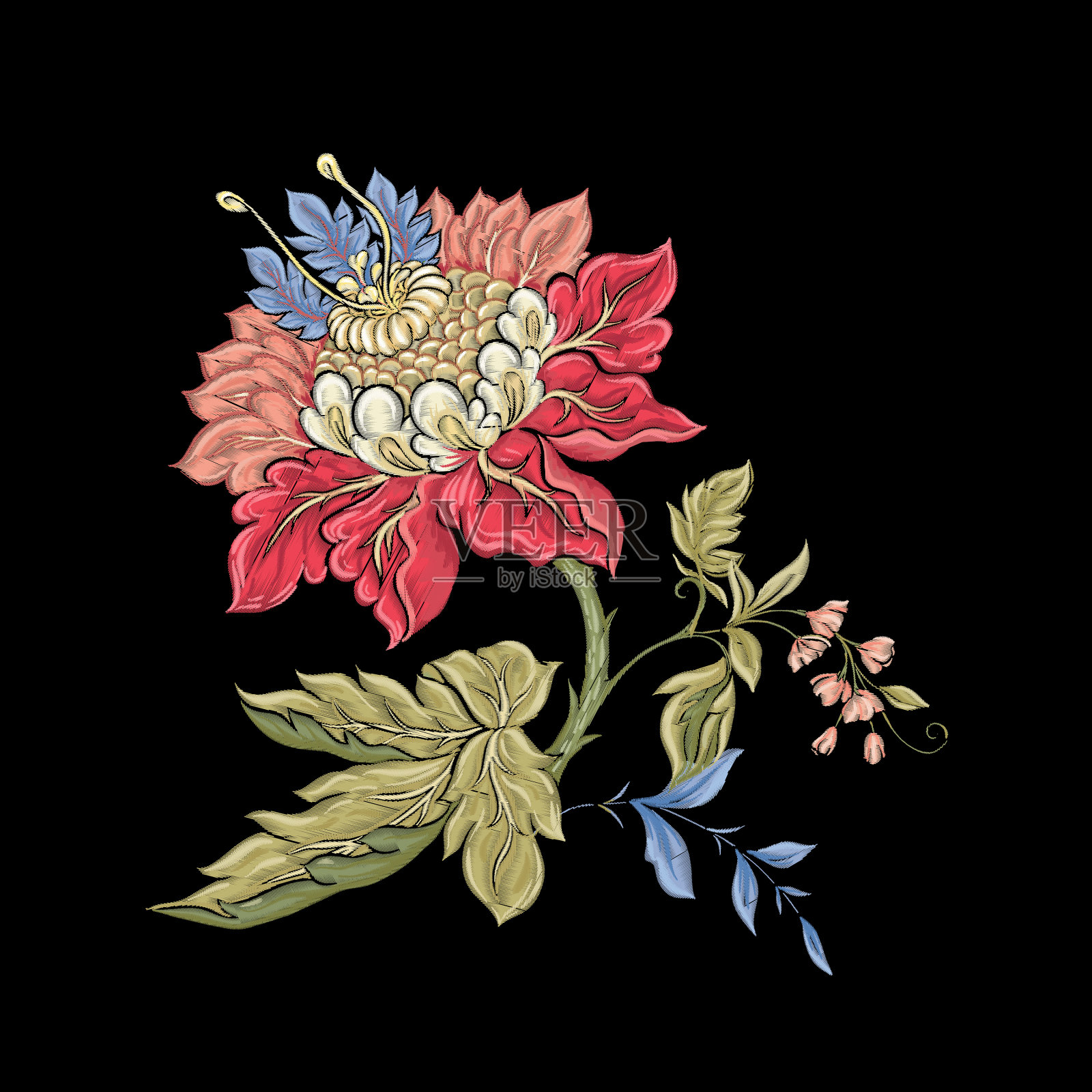 复古雅可比豆风格的梦幻花朵插画图片素材