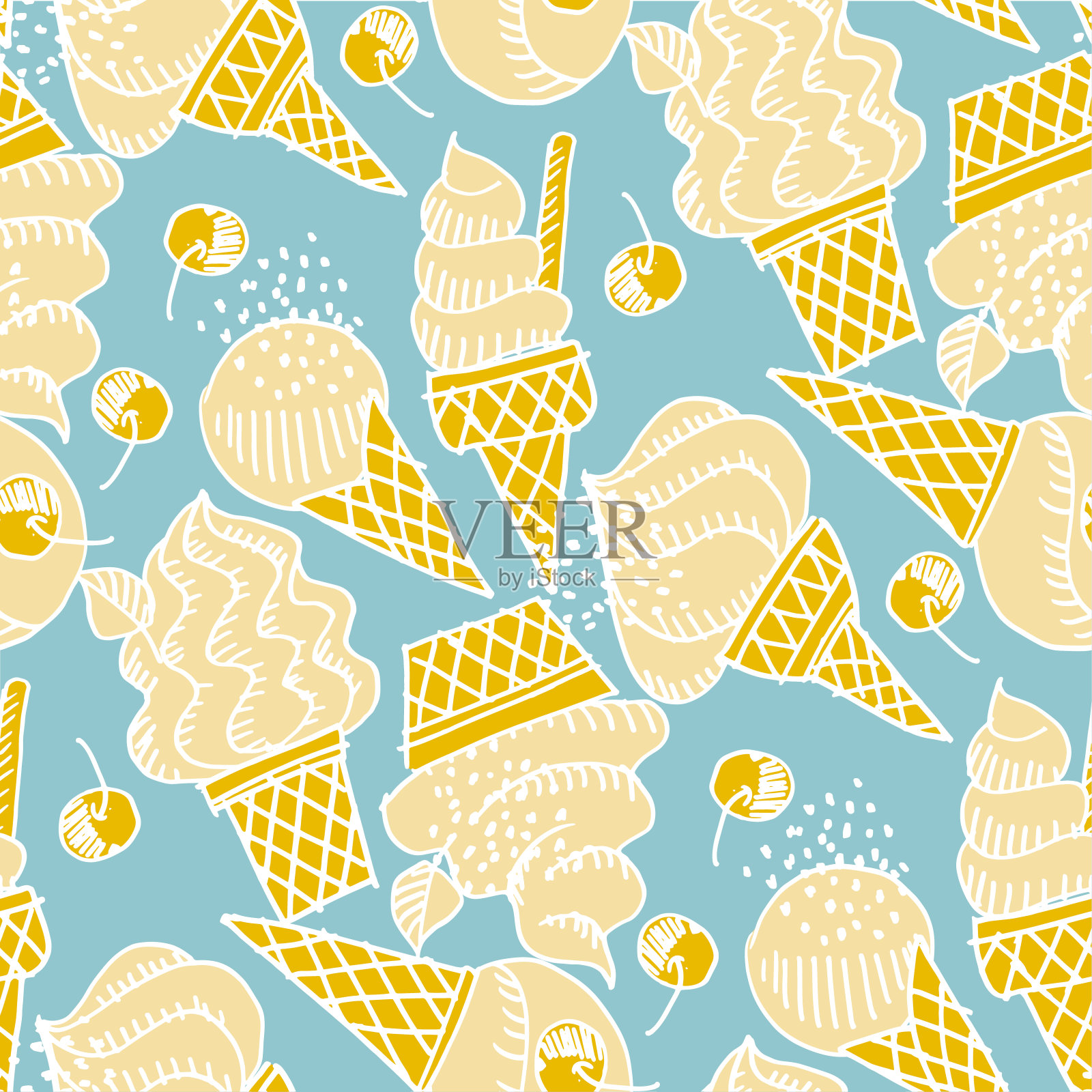 什锦香草冰淇淋在破旧的涂鸦风格插画图片素材