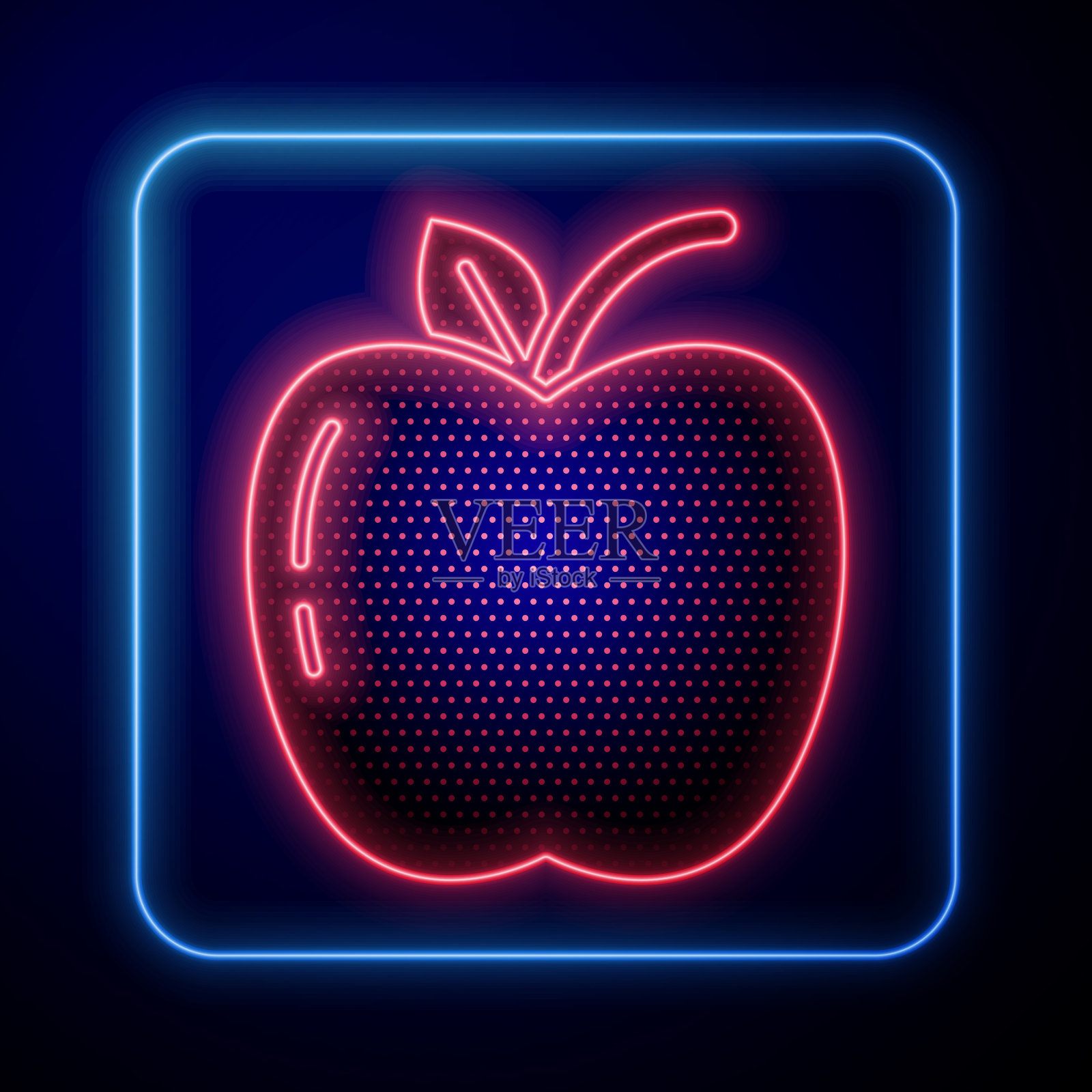 发光的霓虹灯苹果图标孤立在蓝色插画图片素材