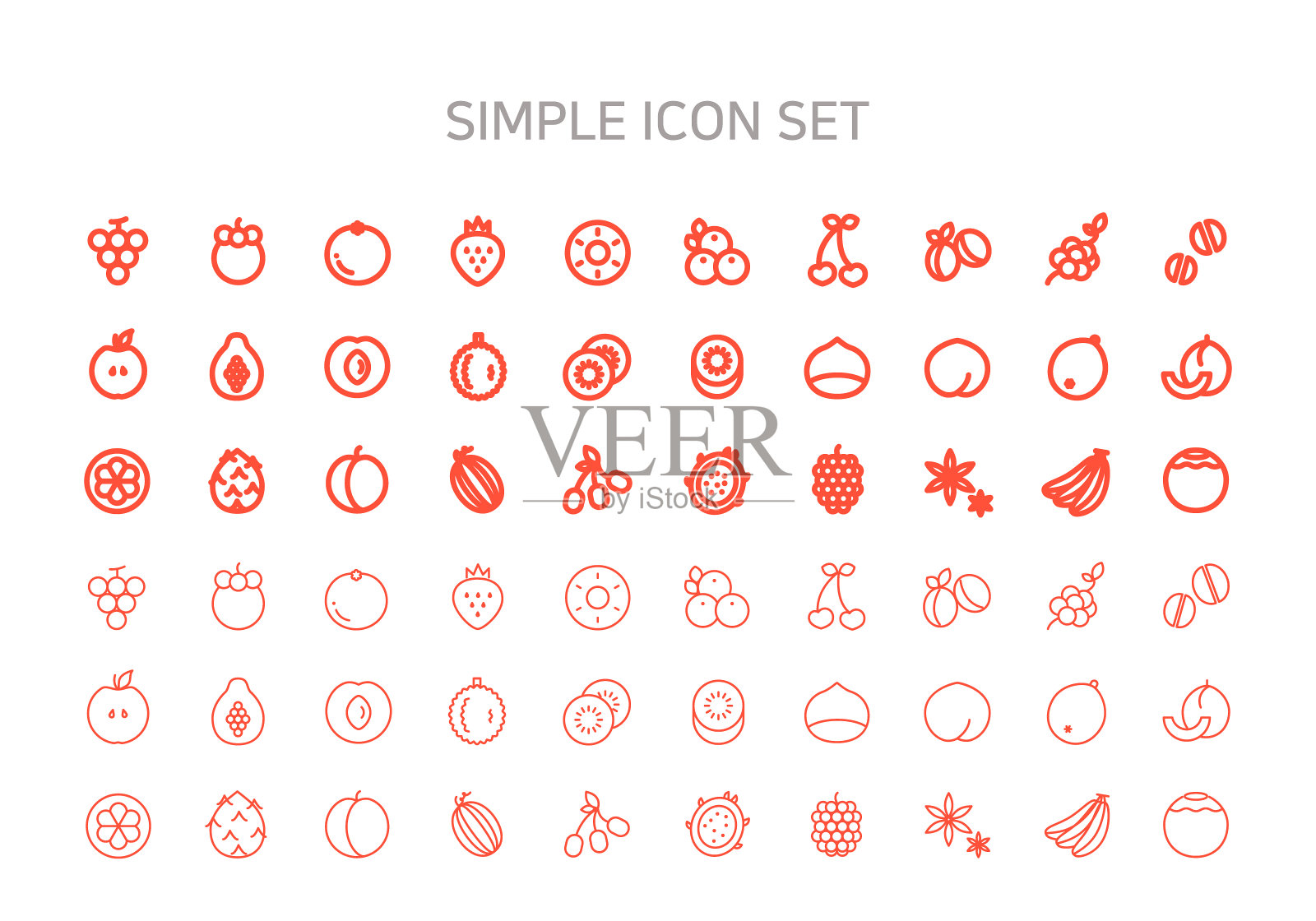 简单的线条图标为各种水果。图标素材