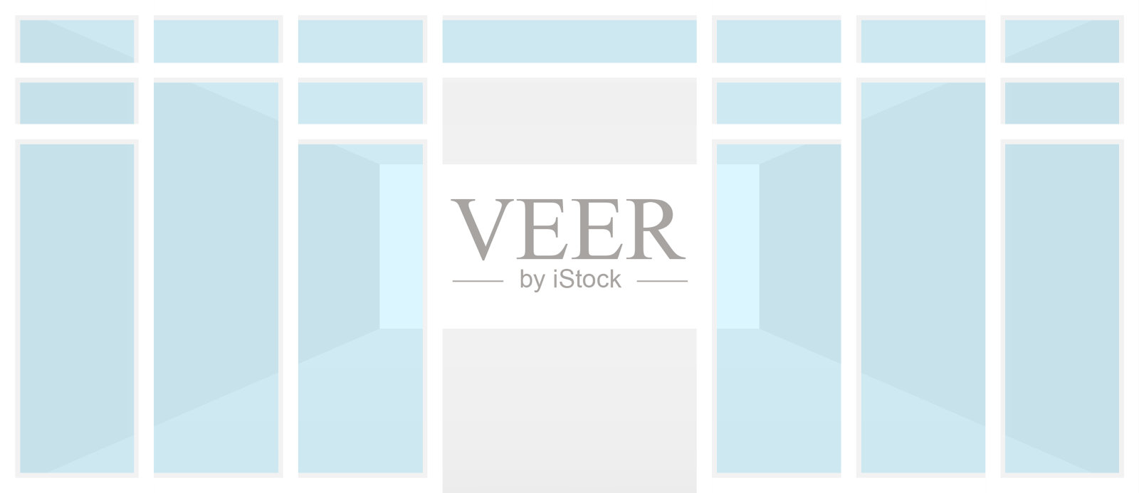 空房间白色和玻璃面板的正面，现代的车间带和玻璃门，室内装饰带玻璃窗，空白商店或办公空间和玻璃正面插画图片素材