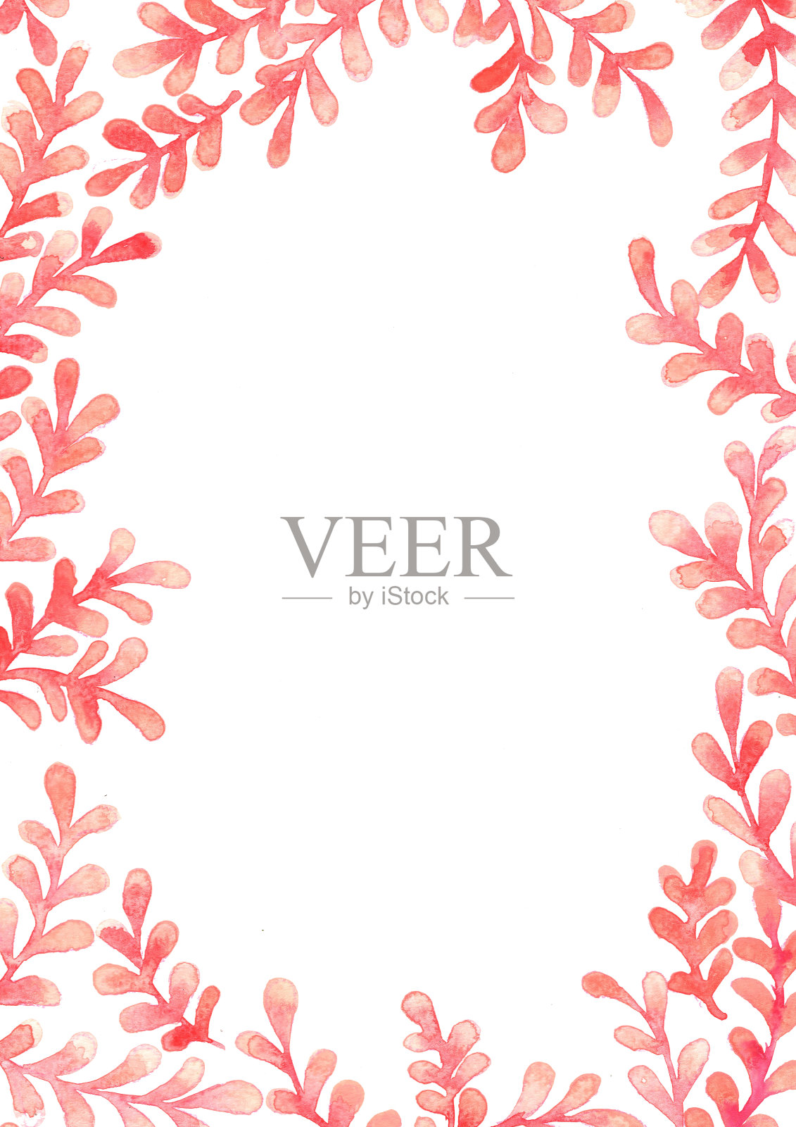 浪漫的粉色蕨框架水彩手绘背景装饰情人节和婚礼事件。插画图片素材