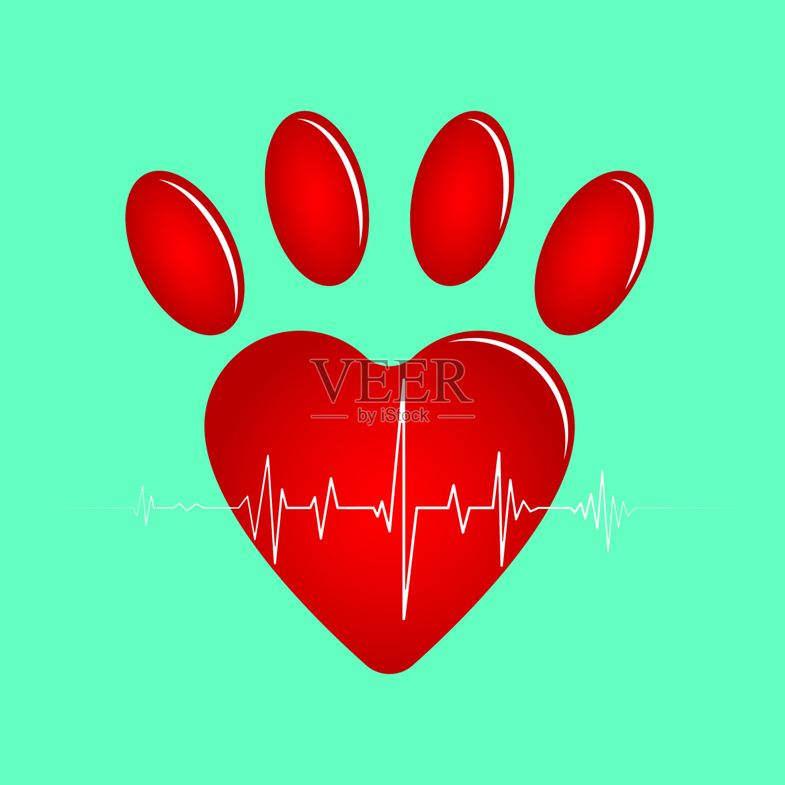 绿色背景下的心形特写镜头插画图片素材