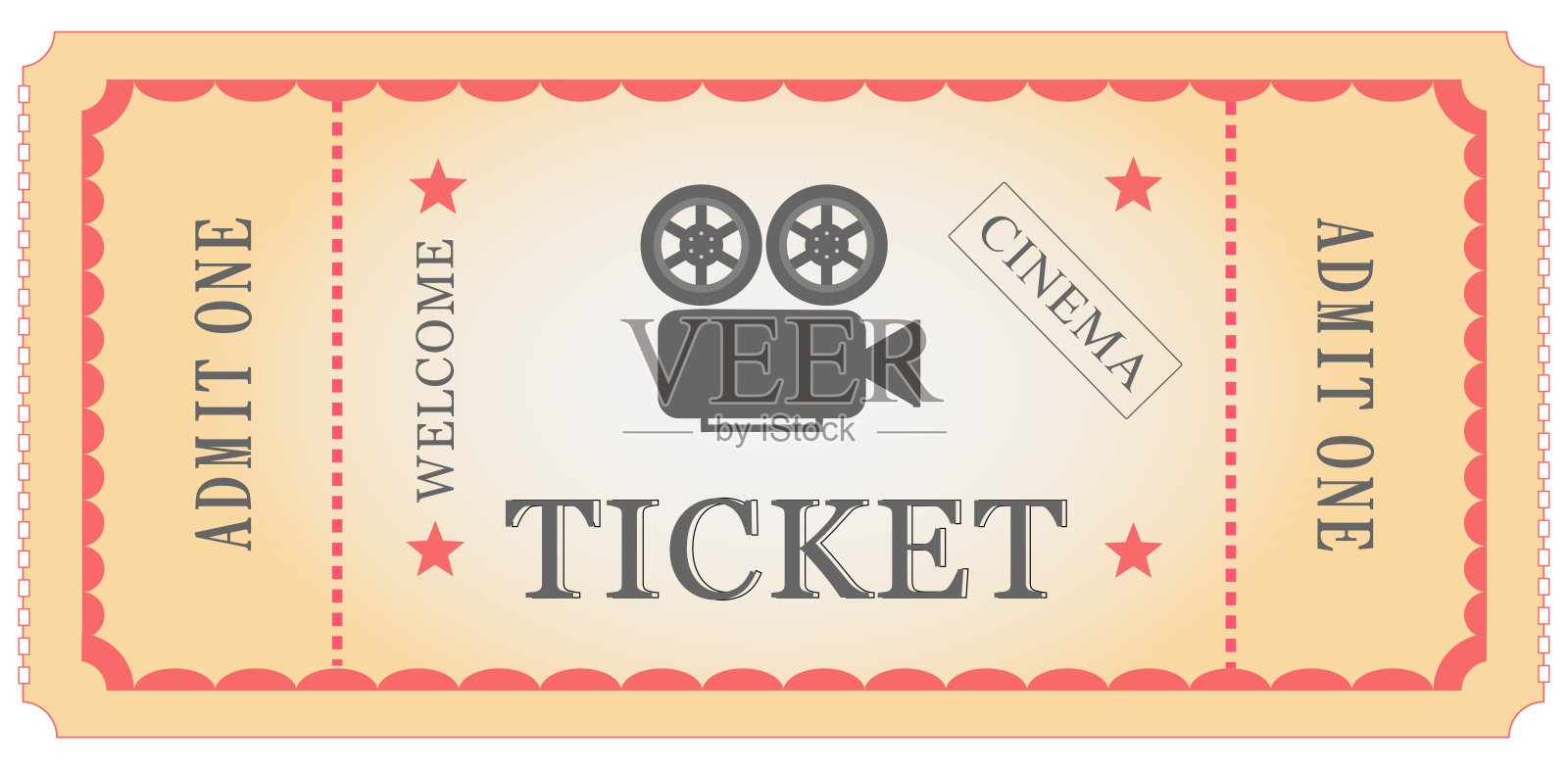 矢量插图。红色，白色，黑色的复古电影票插画图片素材