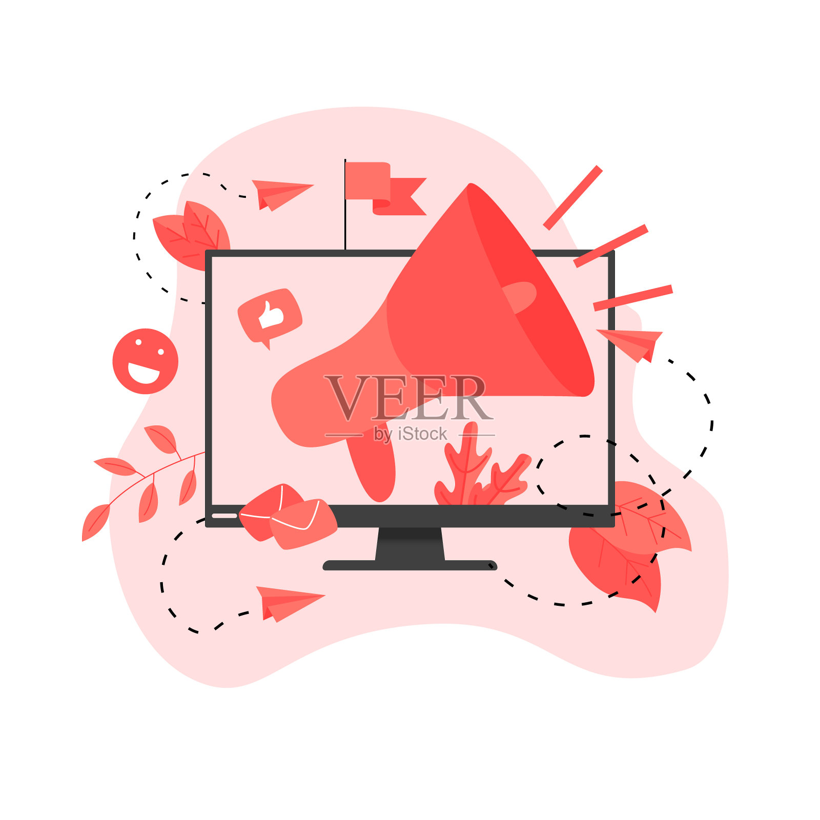 商业广告推广。大的扩音器和商业图标。广告营销的概念。矢量插图。插画图片素材