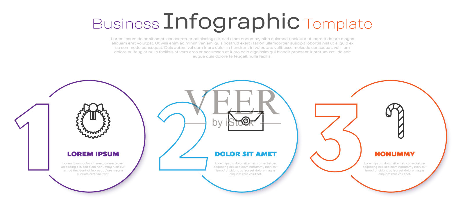 设置线圣诞花环，信封与圣诞派对邀请卡和圣诞糖果藤条条纹。业务信息模板。向量设计模板素材