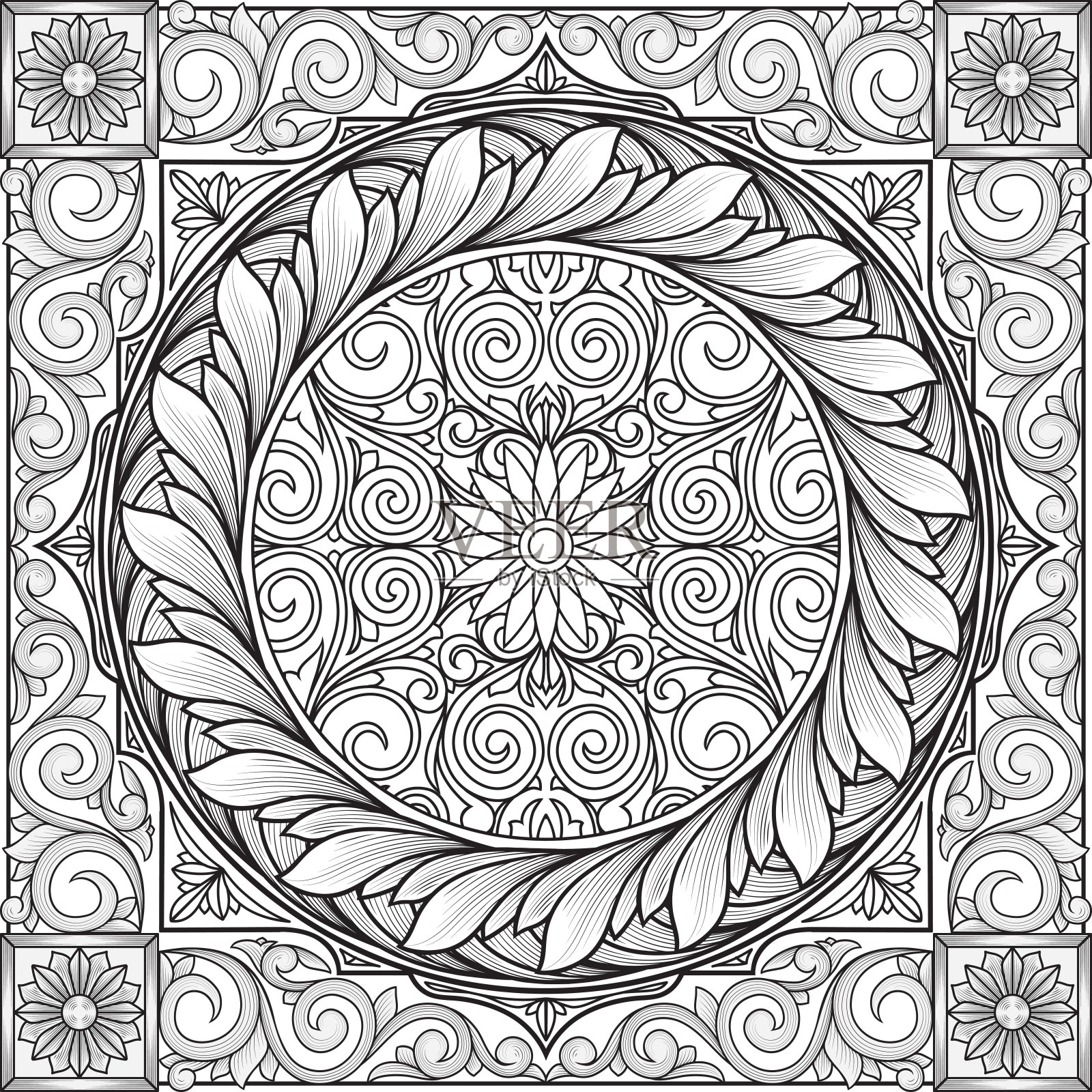 复古华丽的单色装饰设计插画图片素材