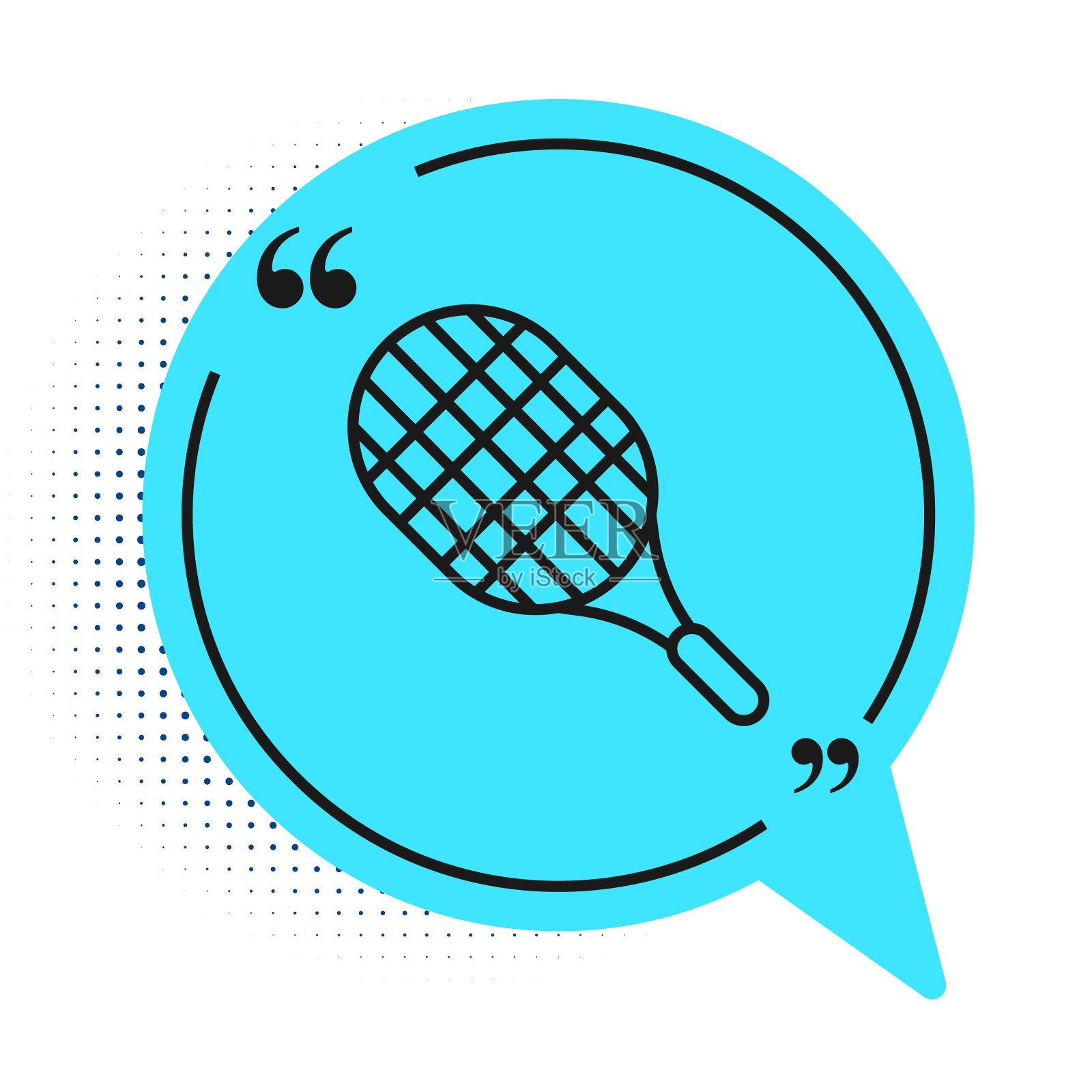 网球拍图标孤立在白色背景上。运动设备。蓝色语音气泡符号。矢量图插画图片素材