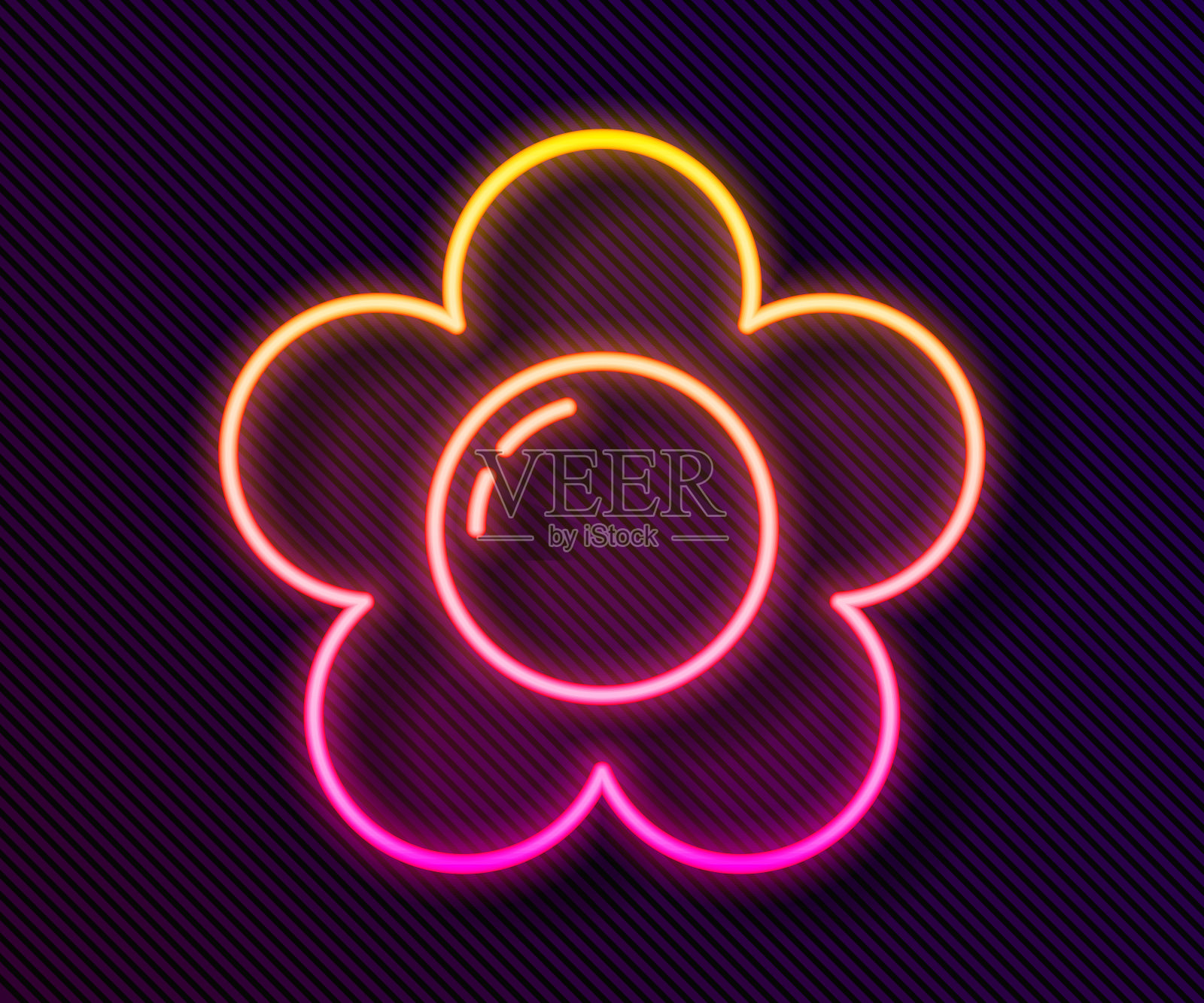 发光的霓虹线花图标孤立在黑色背景。矢量图插画图片素材