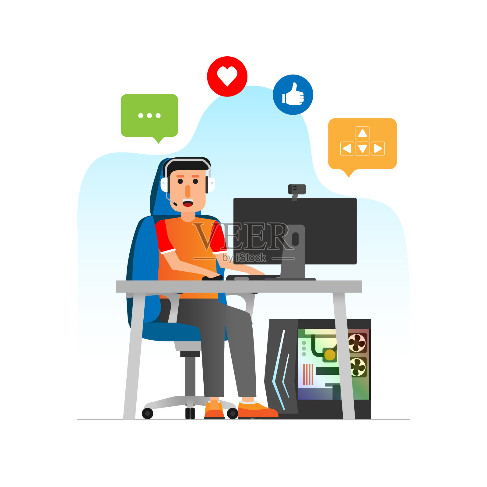 游戏玩家和直播（简约图形）插画图片素材