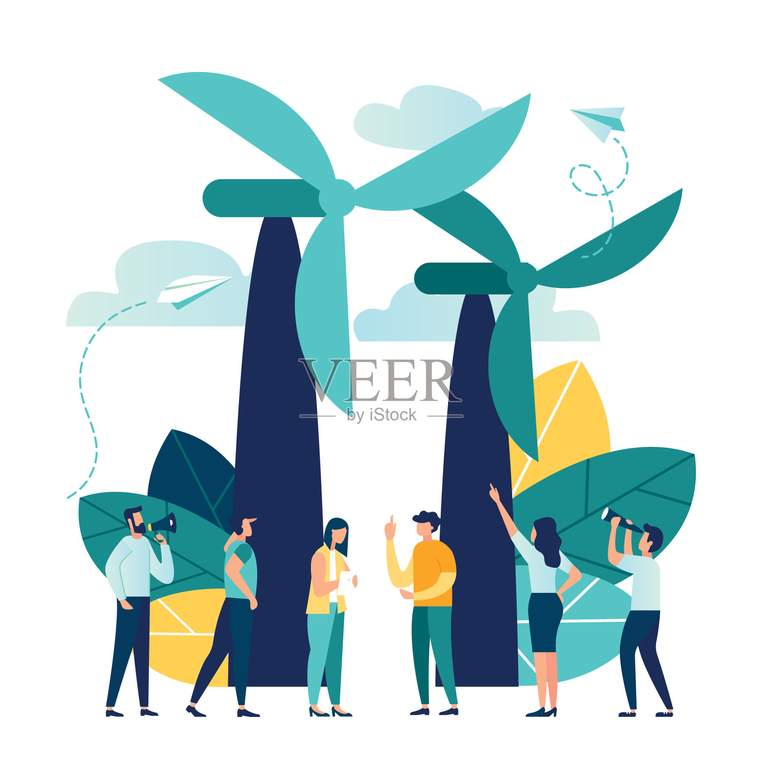 矢量插图。可再生能源替代。风能，科技风车。图设计环境资源提取插画图片素材