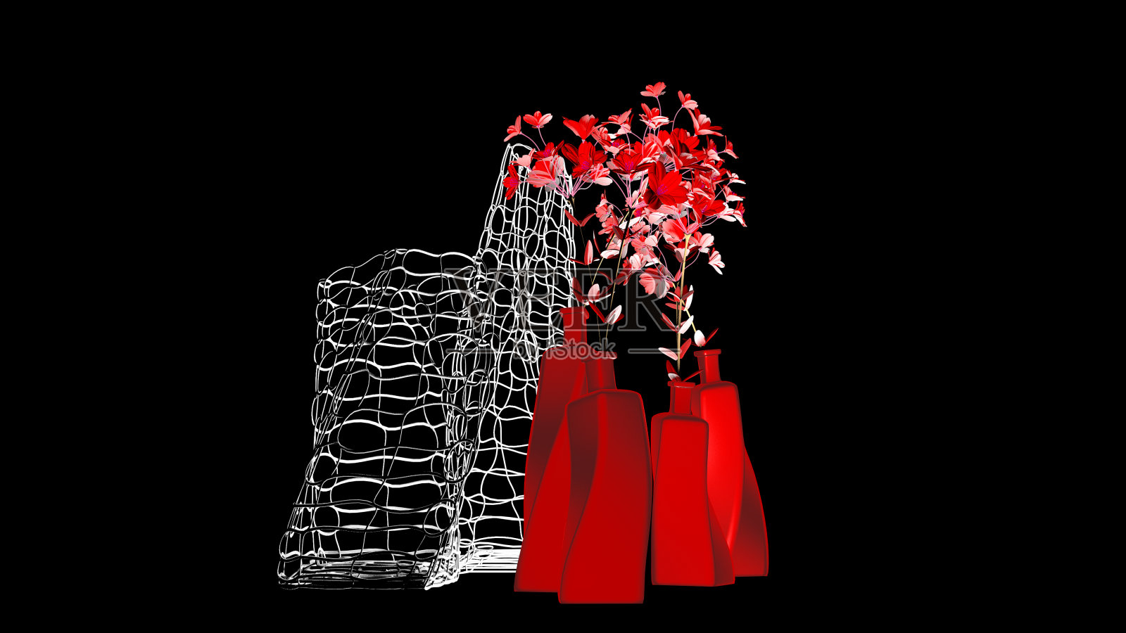 深色背景上的花瓶，室内设计，3D渲染照片摄影图片