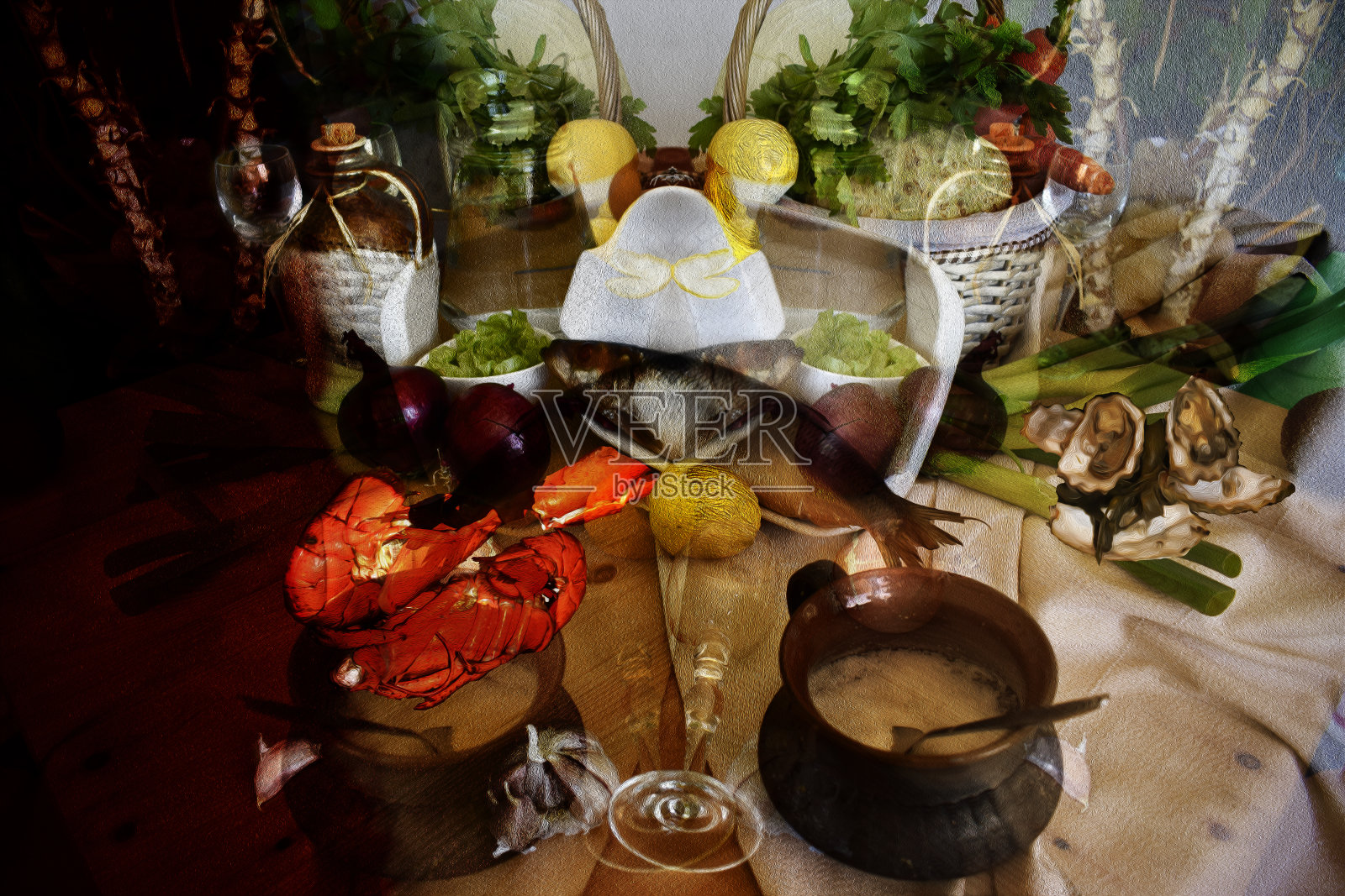 摘要海鲜鲱鱼龙虾牡蛎调味料照片摄影图片