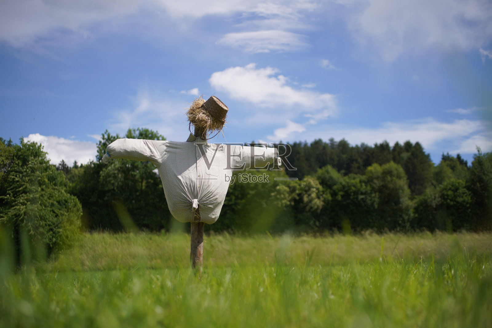 稻草人在阴天的田野里装满了稻草照片摄影图片