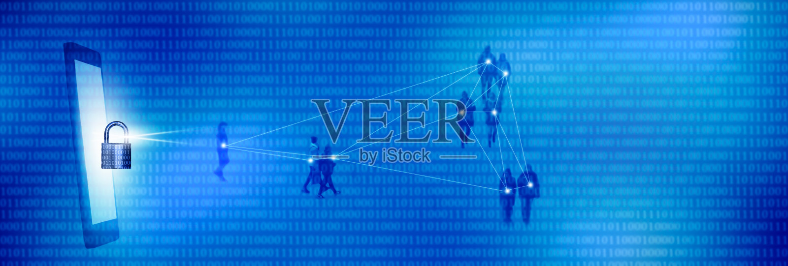 追踪app用于联系人追踪，通过蓝牙智能手机连接的人，数据安全在数字计算机矩阵中，追踪感染的冠状病毒，新冠病毒概念照片摄影图片