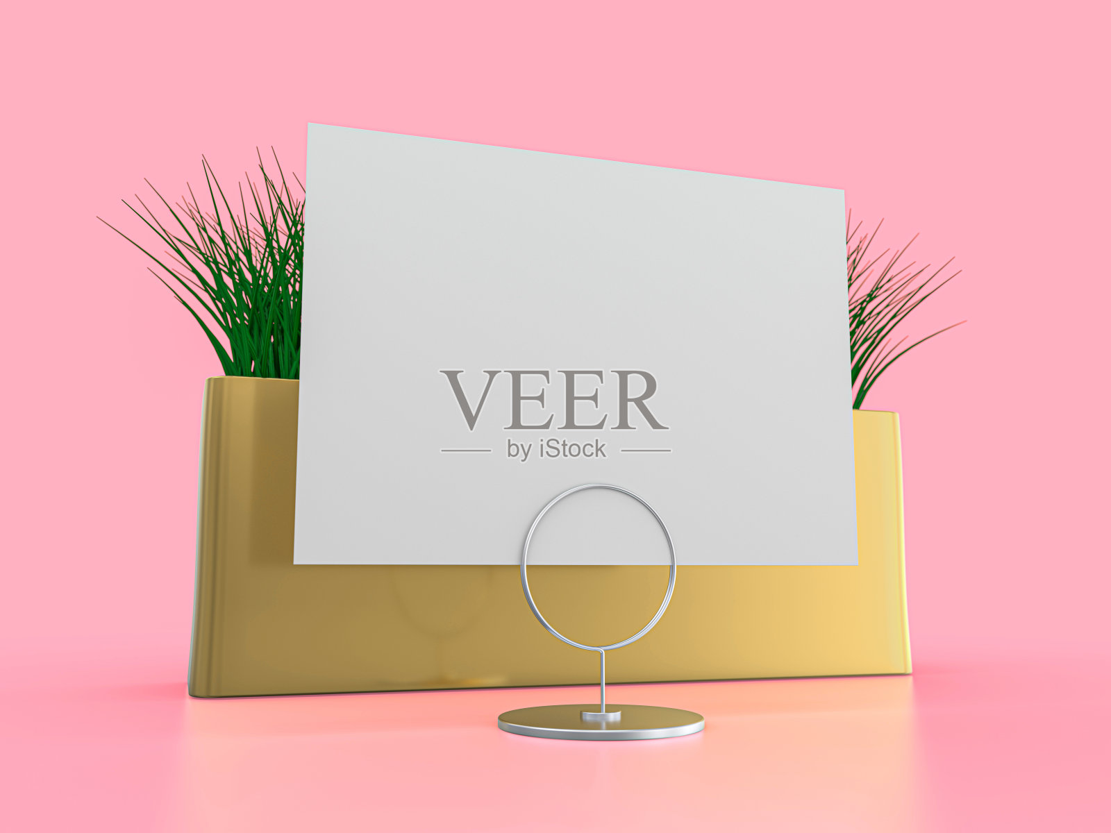 空白纸桌子帐篷。粉红色背景上的模型。3 d演示。照片摄影图片