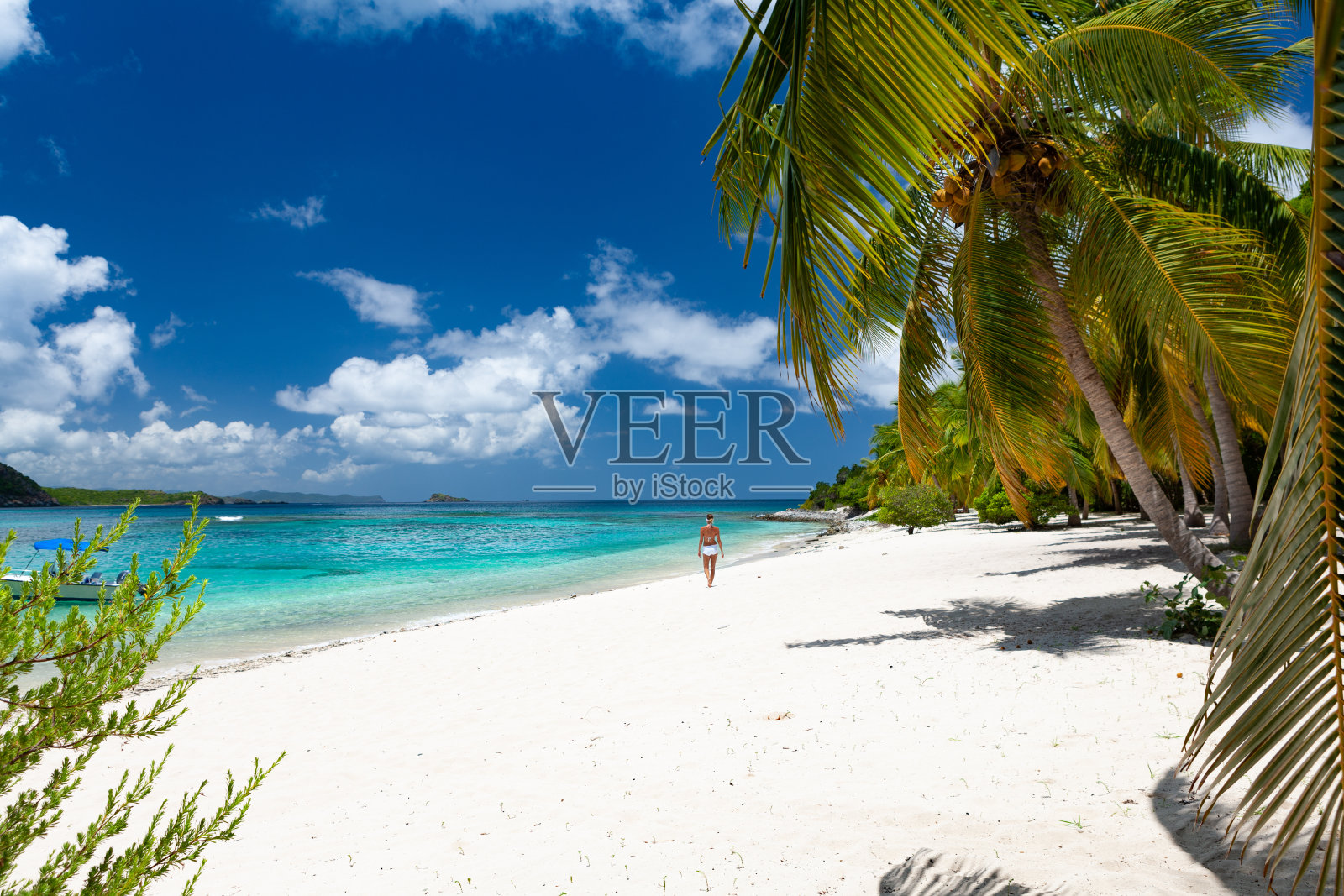 加勒比蚊子岛热带海滩上的一名女子照片摄影图片