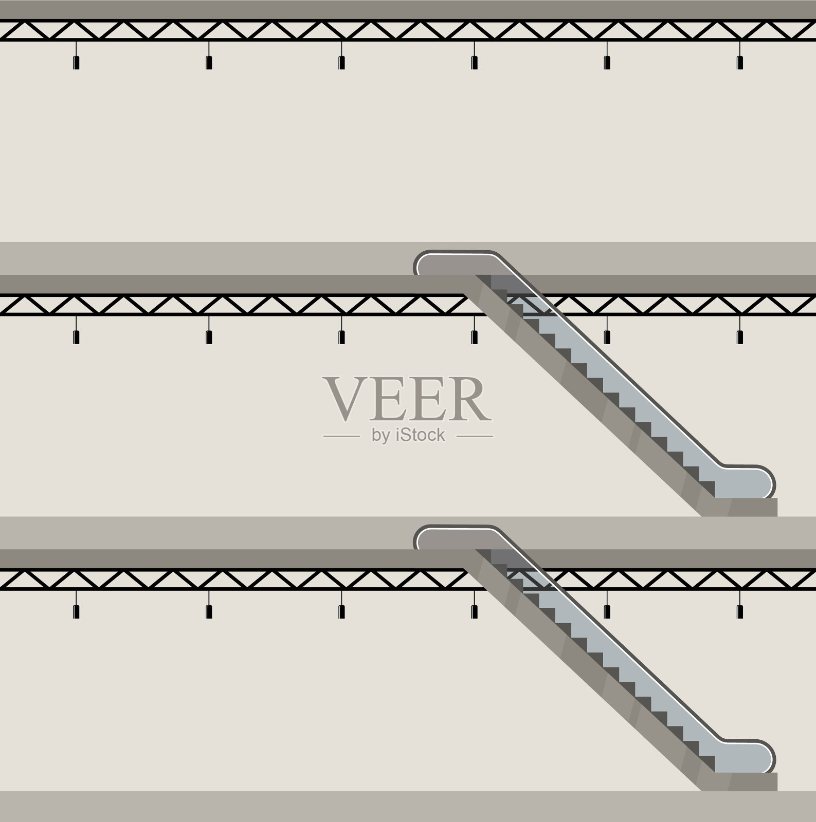 楼内有一段三层扶梯插画图片素材