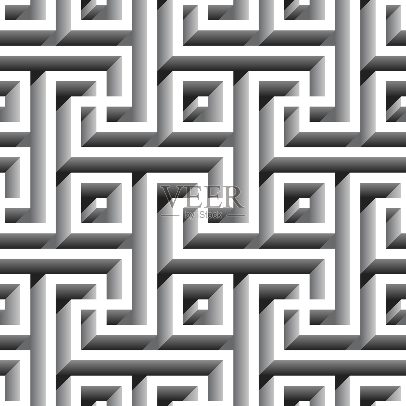 黑白几何迷宫无缝图案插画图片素材