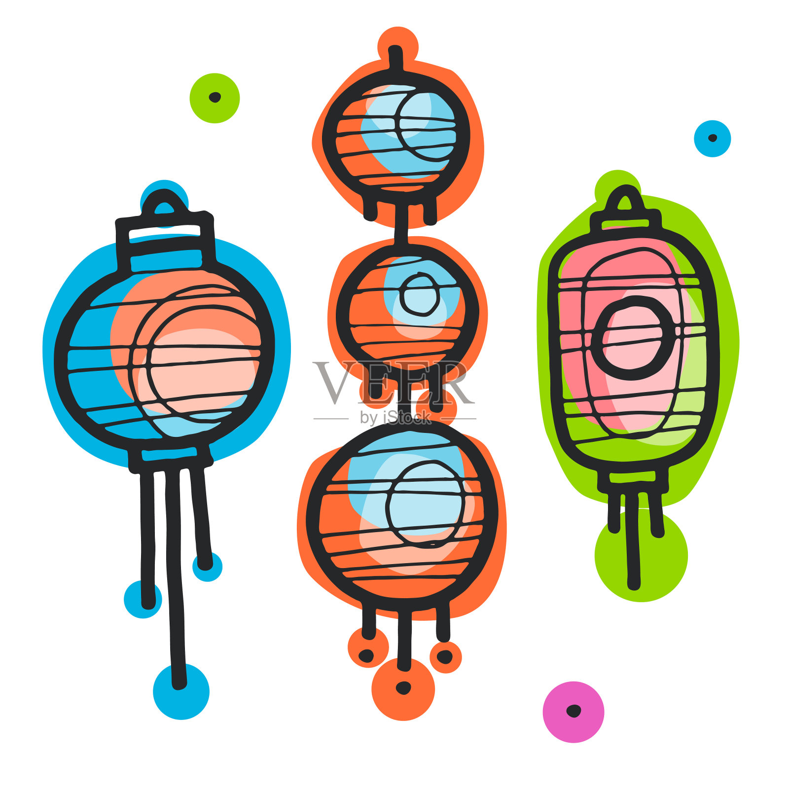 不同的中国灯笼。插画图片素材