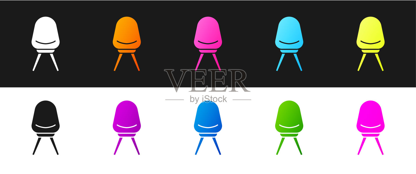 将办公椅图标隔离在黑白背景上。矢量图插画图片素材