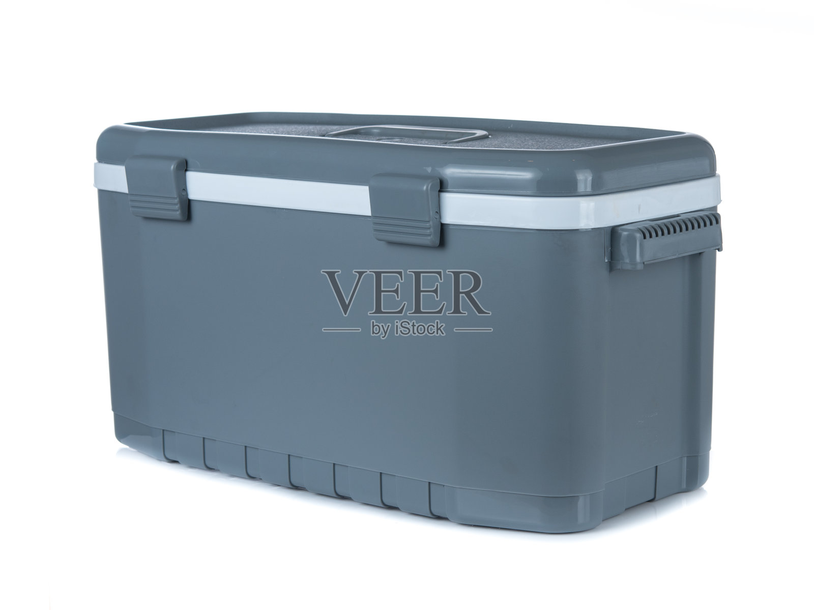 手持灰色冰箱孤立在白色背景照片摄影图片