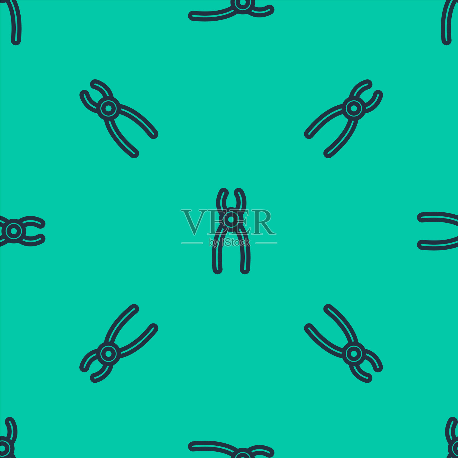 蓝线牙钳图标隔离无缝插画图片素材