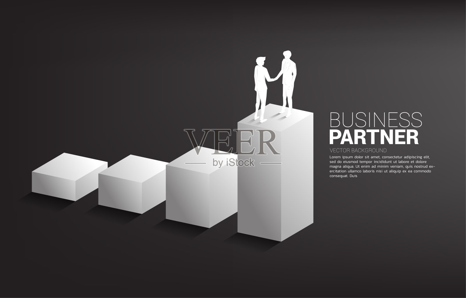 商人握手的剪影在增长的图形。插画图片素材