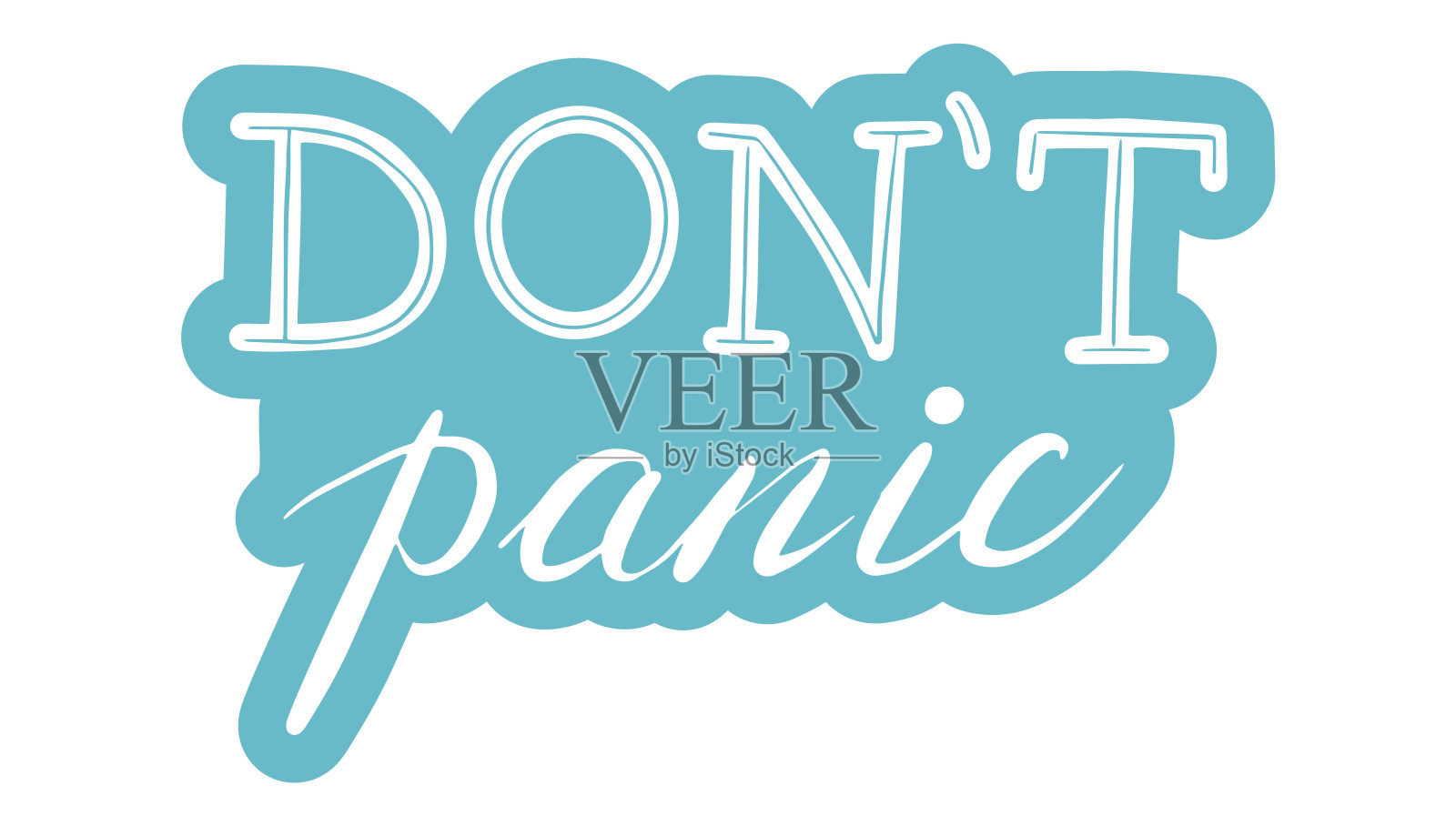 不要恐慌。冠状病毒、covid-19防护理念。文字书法插图。矢量手写笔刷动力标语文字上的蓝色贴纸孤立在白色背景上。插画图片素材