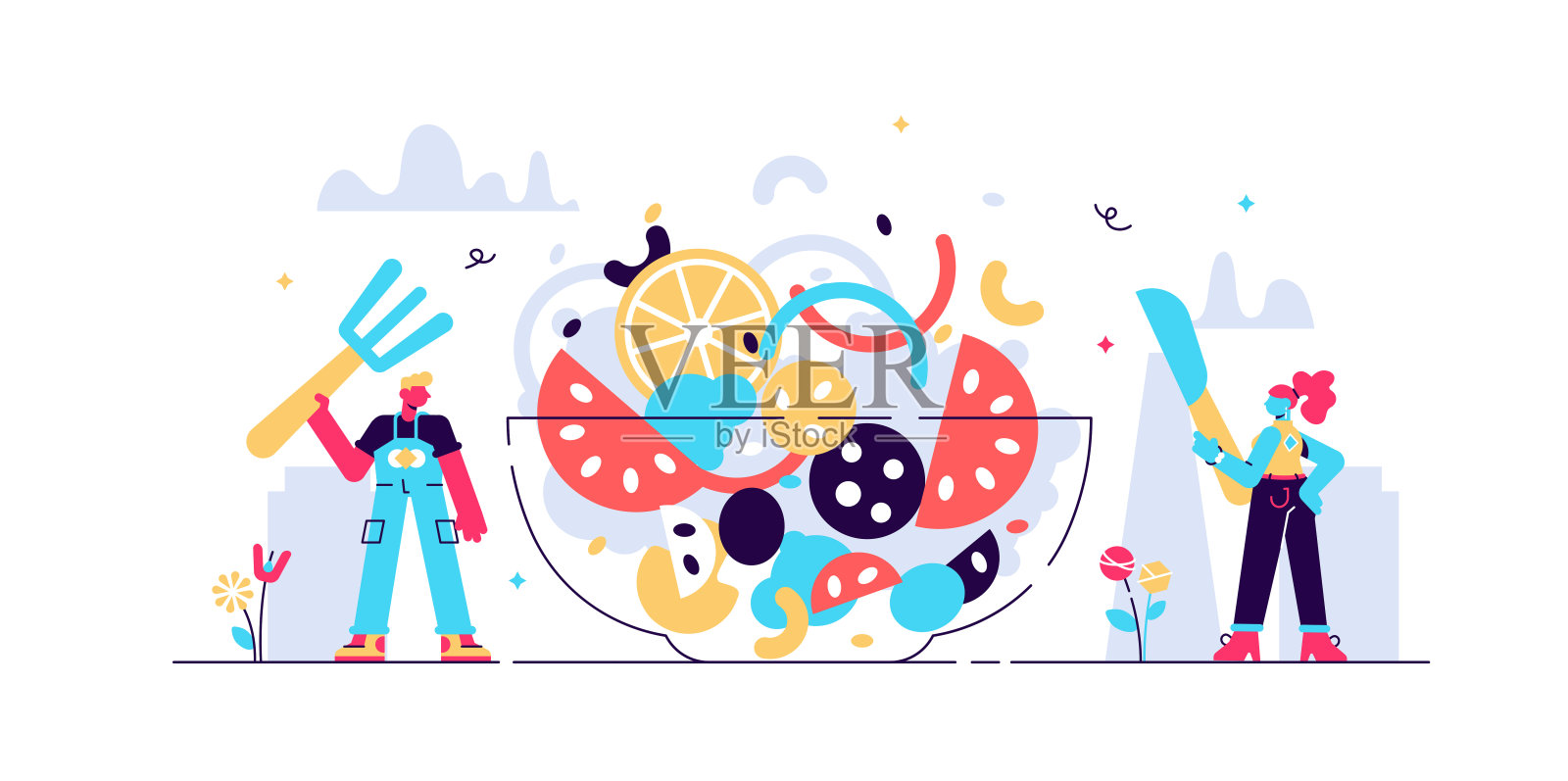 餐饮矢量插图。平的小食品插画图片素材