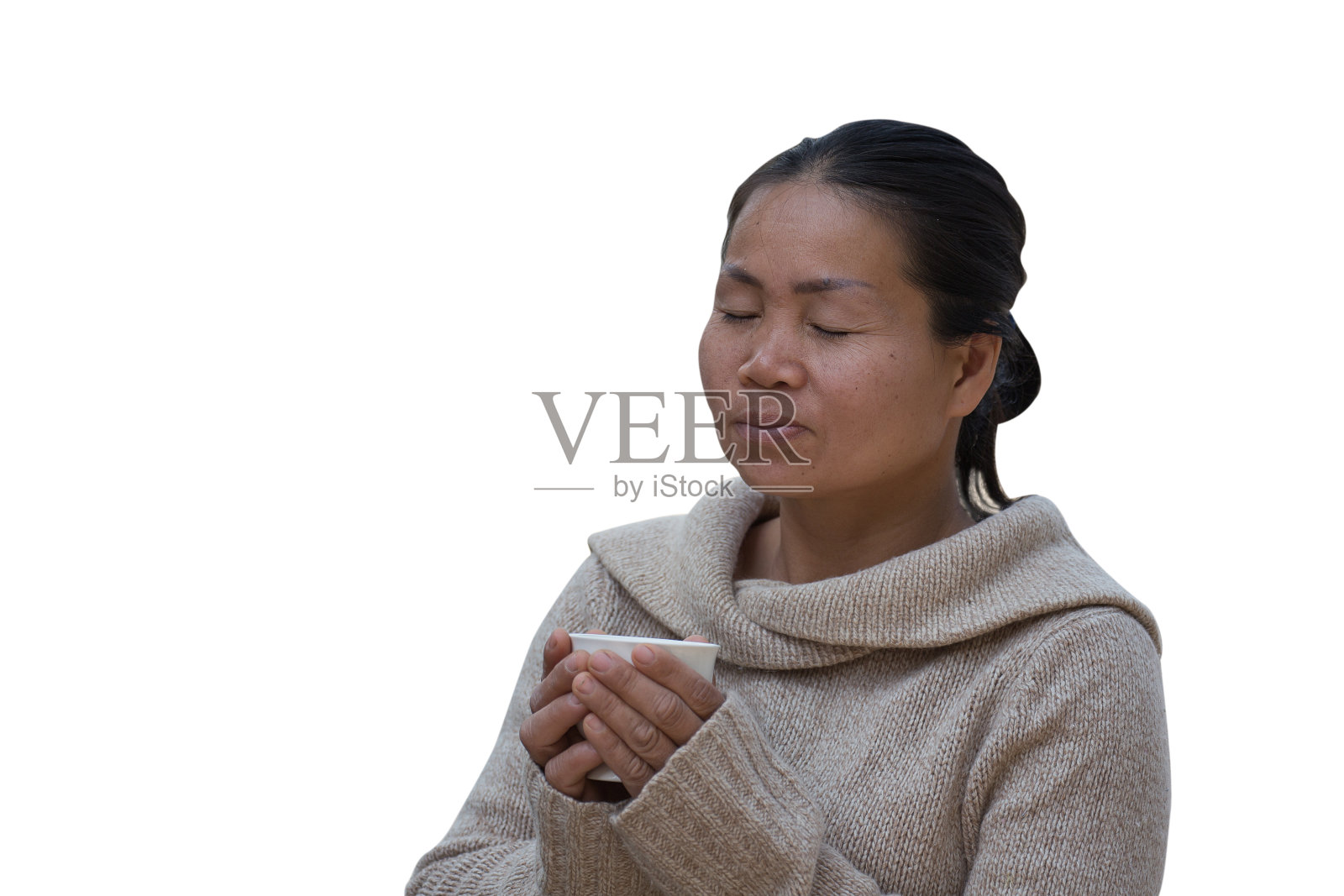 喝咖啡白色背景照片摄影图片