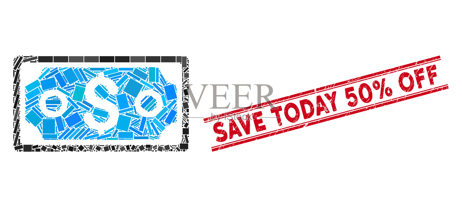 美元钞票马赛克和垃圾今天保存50插画图片素材